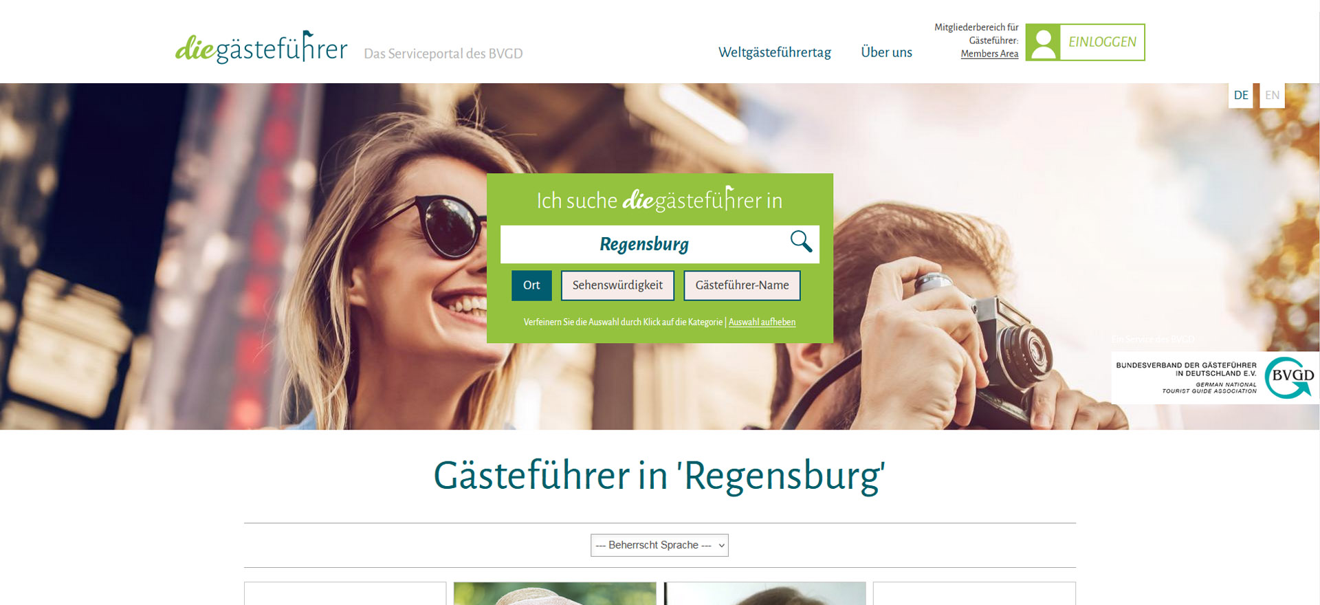 Screenshot Website der Gästeführer