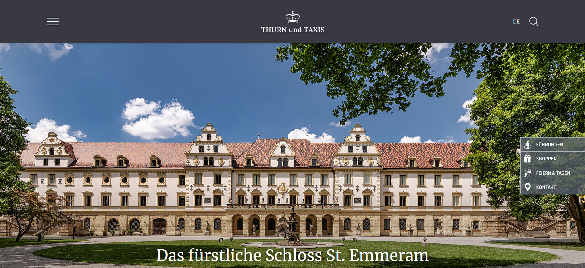 Screenshot Website der Museen des Hauses Thurn und Taxis